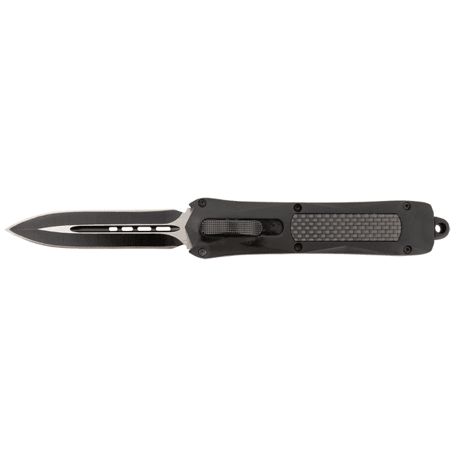 Steel River Spartan 3.5-Inch OTF Dagger Plain 440C SS Blade Black/Silver with Carbon Fiber Inlay Handle - A163BD Steel River Spartan 3.5-Inch OTF Dagger Plain 440C SS Blade Black/Silver with Carbon Fiber Inlay Handle - A163BD