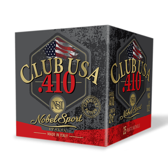 Nobel/Eurosports Club USA 410 Gauge 2.5-inch 1/2oz 6 Shot 25 Per Box - ANS4126 Nobel/Eurosports Club USA 410 Gauge 2.5-inch 1/2oz 6 Shot 25 Per Box - ANS4126
