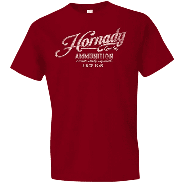 Hornady Gear Vintage Script Graphic Tee Shirt, Red Cotton Semi-Fitted Large - 31873 Hornady Gear Vintage Script Graphic Tee Shirt, Red Cotton Semi-Fitted Large - 31873