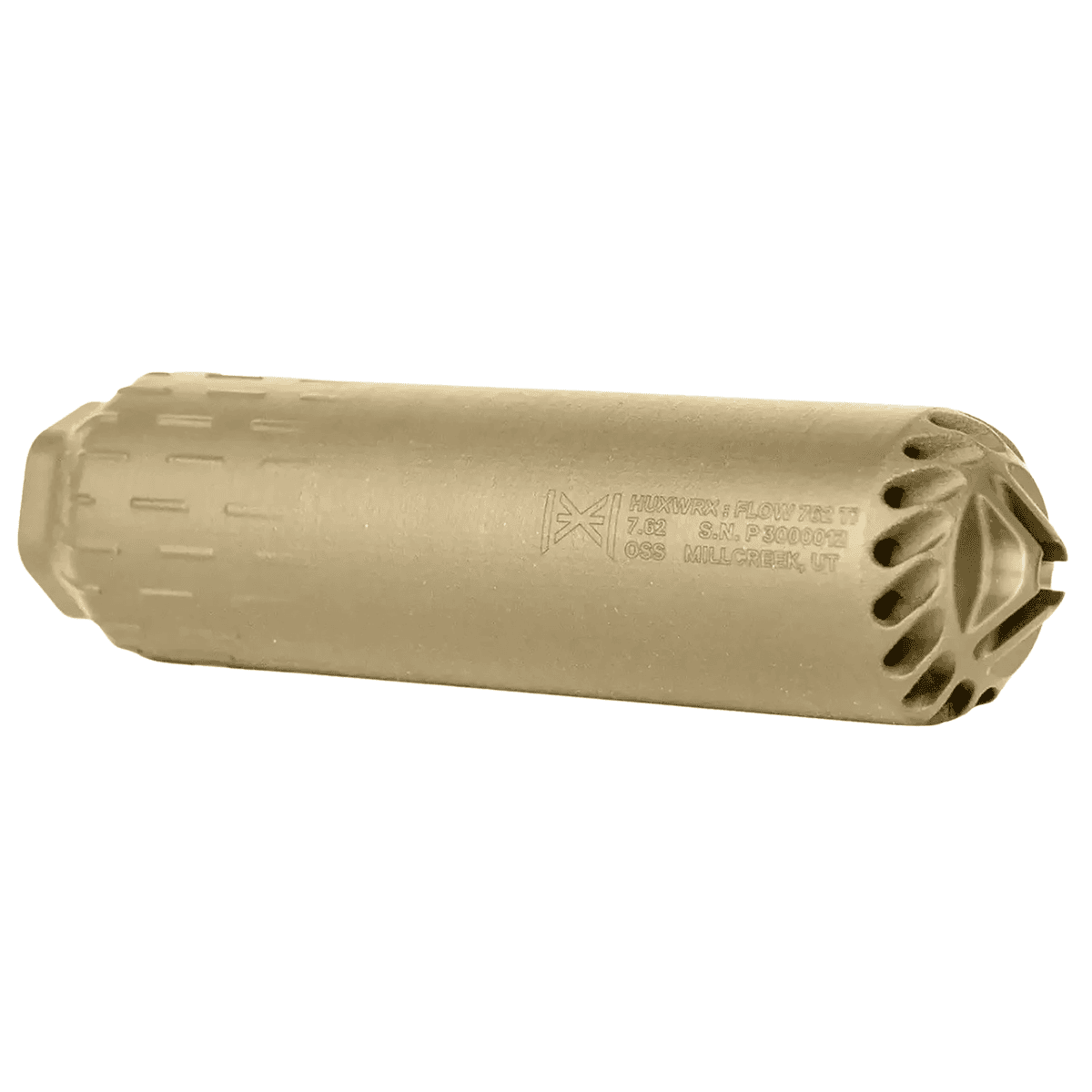 Huxwrx 2747 FLOW 762 TI 30 Cal (7.62mm), 6.70" FDE Titanium, 5/8"-24 tpi DT Mount Suppressor Huxwrx 2747 FLOW 762 TI 30 Cal (7.62mm), 6.70" FDE Titanium, 5/8"-24 tpi DT Mount Suppressor