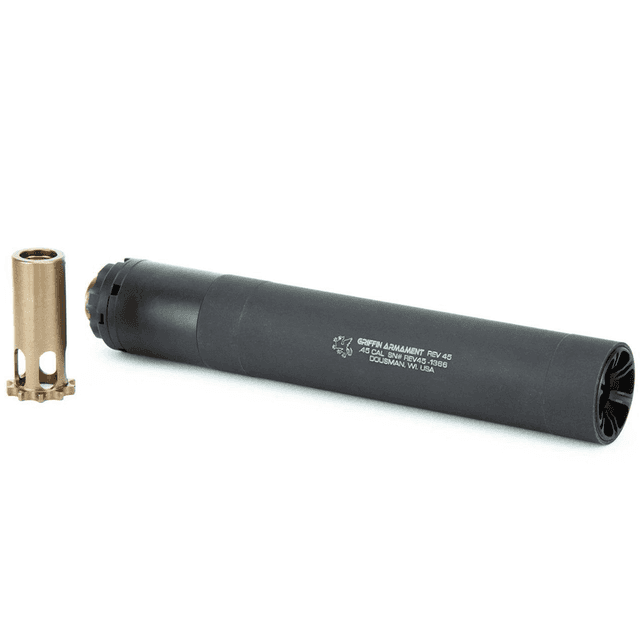 Griffin Armament GAREV45 Revolution Mod 3 45 Cal 1.375" Black Hardcoat Anodized Aluminum/Stainless Steel, CAM-LOK Piston Included Griffin Armament GAREV45 Revolution Mod 3 45 Cal 1.375" Black Hardcoat Anodized Aluminum/Stainless Steel, CAM-LOK Piston Included