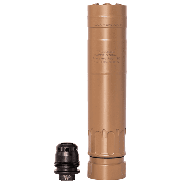 Rugged Suppressors RZRFDE556 Razor 556 22 Cal (5.56mm), 6.40" L FDE Stainless Steel, Includes 1/2"-28 M2 QD Brake Rugged Suppressors RZRFDE556 Razor 556 22 Cal (5.56mm), 6.40" L FDE Stainless Steel, Includes 1/2"-28 M2 QD Brake