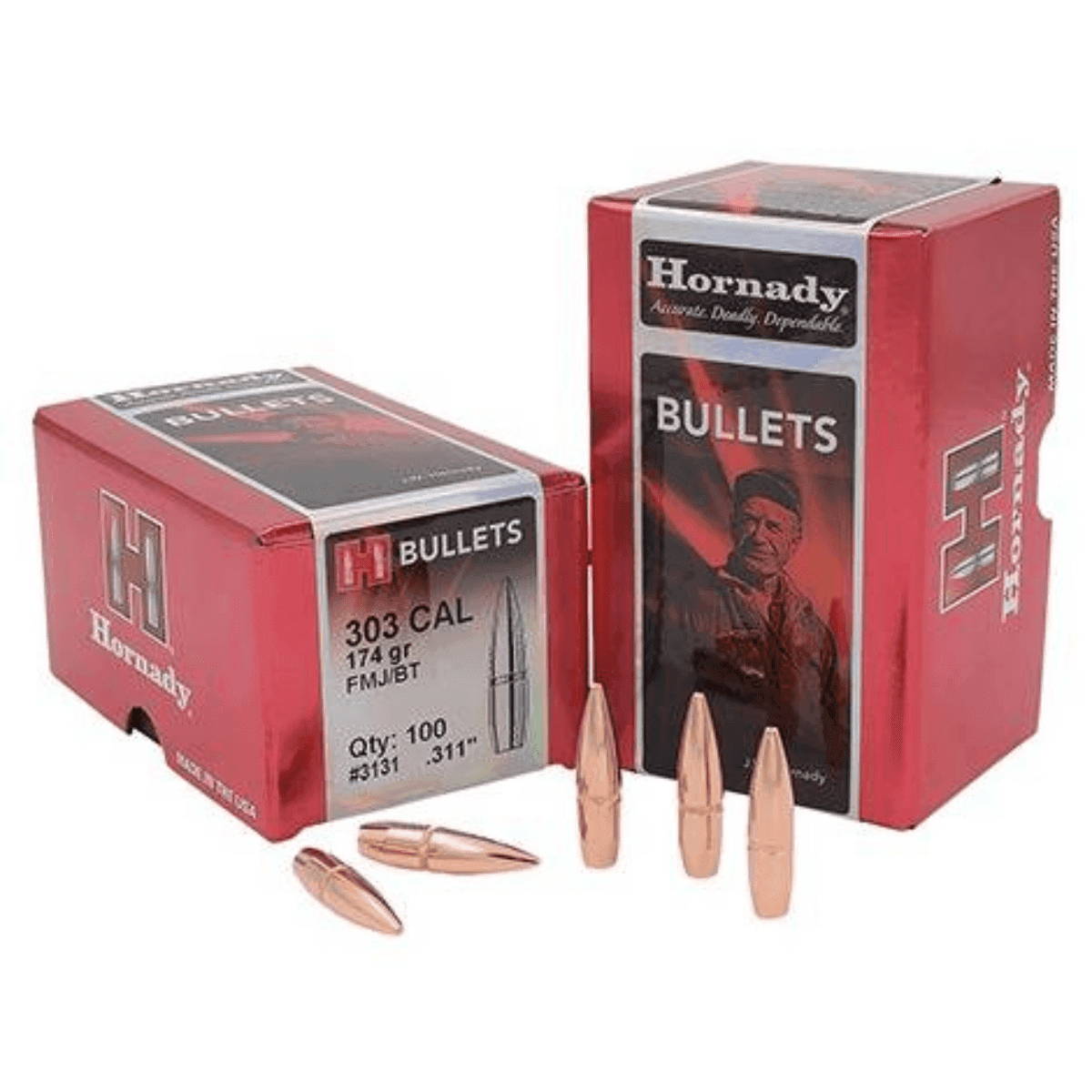 Hornady Reloading Bullets, Full Metal Jacket 174gr 100 Per Box/15 Case 303 Cal - 3131 Hornady Reloading Bullets, Full Metal Jacket 174gr 100 Per Box/15 Case 303 Cal - 3131
