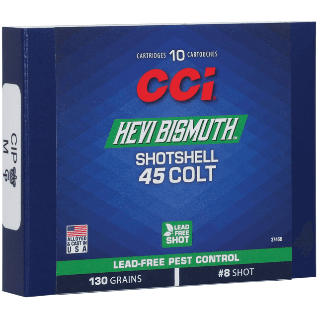 CCI Pest Control HEVI-Bismuth Ammo, 130gr Shotshell #8 Shot 10 Per Box/20 Case 45 Colt - 3746B CCI Pest Control HEVI-Bismuth Ammo, 130gr Shotshell #8 Shot 10 Per Box/20 Case 45 Colt - 3746B