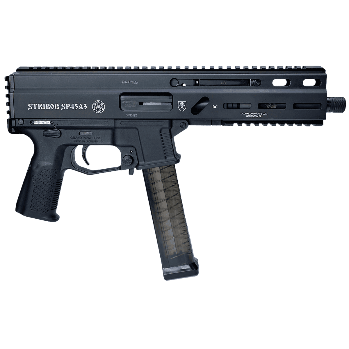 Global Ordnance LLC 197892003506 Grand Power Stribog SP45A3 45 ACP 8" Black Pistol Global Ordnance LLC 197892003506 Grand Power Stribog SP45A3 45 ACP 8" Black Pistol