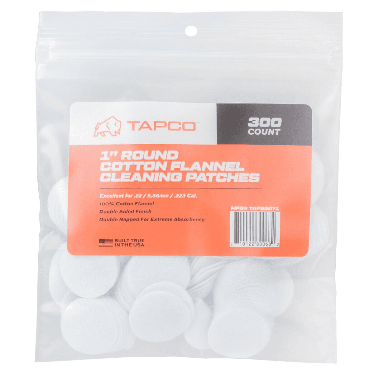 Tapco Round Patches, 1" Cotton 300 CT 22-270 Cal - TAP22071 Tapco Round Patches, 1" Cotton 300 CT 22-270 Cal - TAP22071