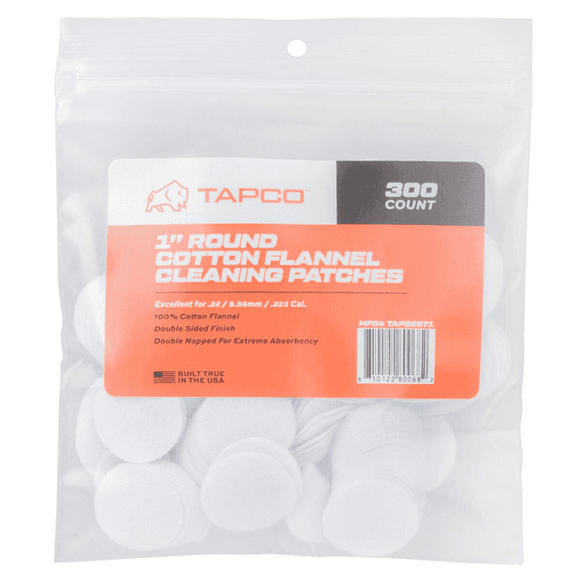 Tapco Round Patches, 1" Cotton 300 CT 22-270 Cal - TAP22071 Tapco Round Patches, 1" Cotton 300 CT 22-270 Cal - TAP22071