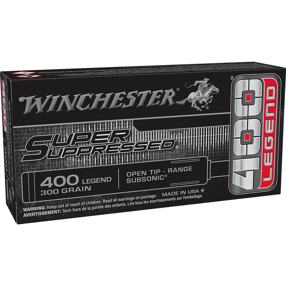 Winchester Ammo Super Suppressed Rifle Ammo, 300gr Open Tip 20 Per Box/10 Case 400 Legend - SUP400 Winchester Ammo Super Suppressed Rifle Ammo, 300gr Open Tip 20 Per Box/10 Case 400 Legend - SUP400