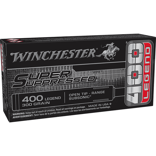 Winchester Ammo Super Suppressed Rifle Ammo, 300gr Open Tip 20 Per Box/10 Case 400 Legend - SUP400 Winchester Ammo Super Suppressed Rifle Ammo, 300gr Open Tip 20 Per Box/10 Case 400 Legend - SUP400