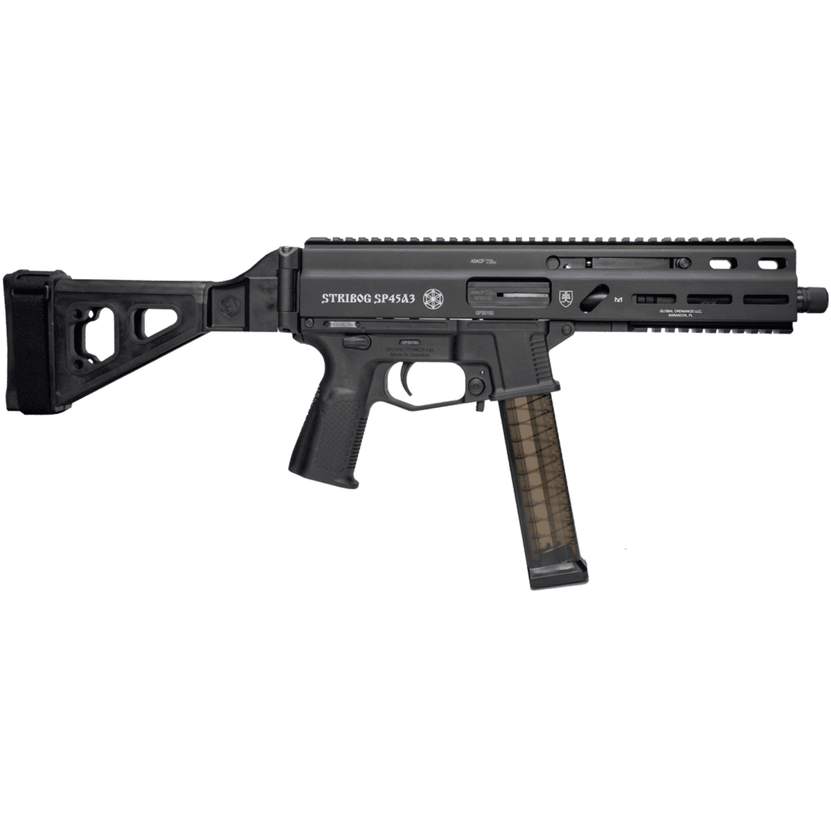 Global Ordnance LLC 197892004824 Grand Power Stribog SP45A3 45 ACP 8" Black SB Tactical Brace Pistol Global Ordnance LLC 197892004824 Grand Power Stribog SP45A3 45 ACP 8" Black SB Tactical Brace Pistol