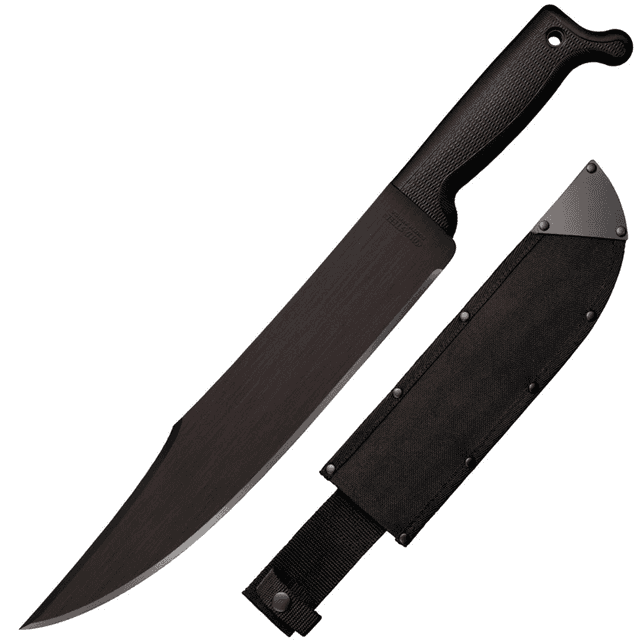 Cold Steel Bowie Machete, 12" Black Matte Baked-On Anti Rust 65Mn Carbon Steel Blade Black Polypropylene Handle 17.63" OAL Includes Sheath - CS97BWM12S Cold Steel Bowie Machete, 12" Black Matte Baked-On Anti Rust 65Mn Carbon Steel Blade Black Polypropylene Handle 17.63" OAL Includes Sheath - CS97BWM12S