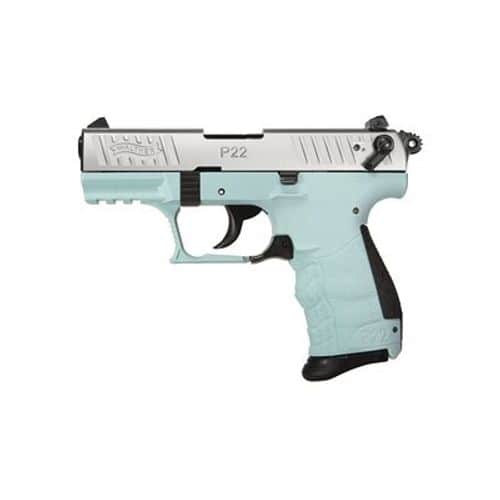 Walther P22 QD .22 LR DA/SA Pistol - Angel Blue Frame, Nickel Slide, Threaded Barrel Walther P22 QD .22 LR DA/SA Pistol - Angel Blue Frame, Nickel Slide, Threaded Barrel