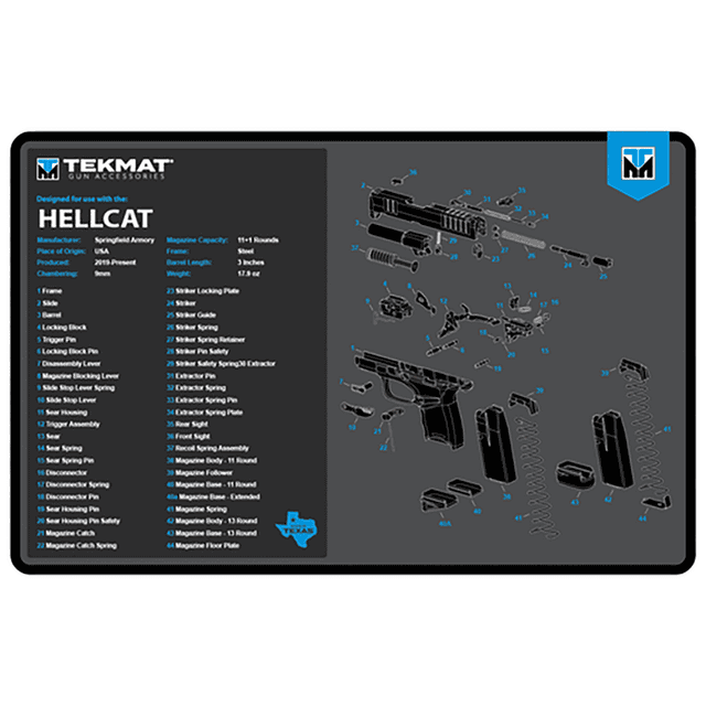 TekMat Springfield Armory Hellcat Cleaning Mat, Black/Blue/White Rubber Oil/Water Resistant 11" x 17" - TEKR17HELLCATBLU TekMat Springfield Armory Hellcat Cleaning Mat, Black/Blue/White Rubber Oil/Water Resistant 11" x 17" - TEKR17HELLCATBLU