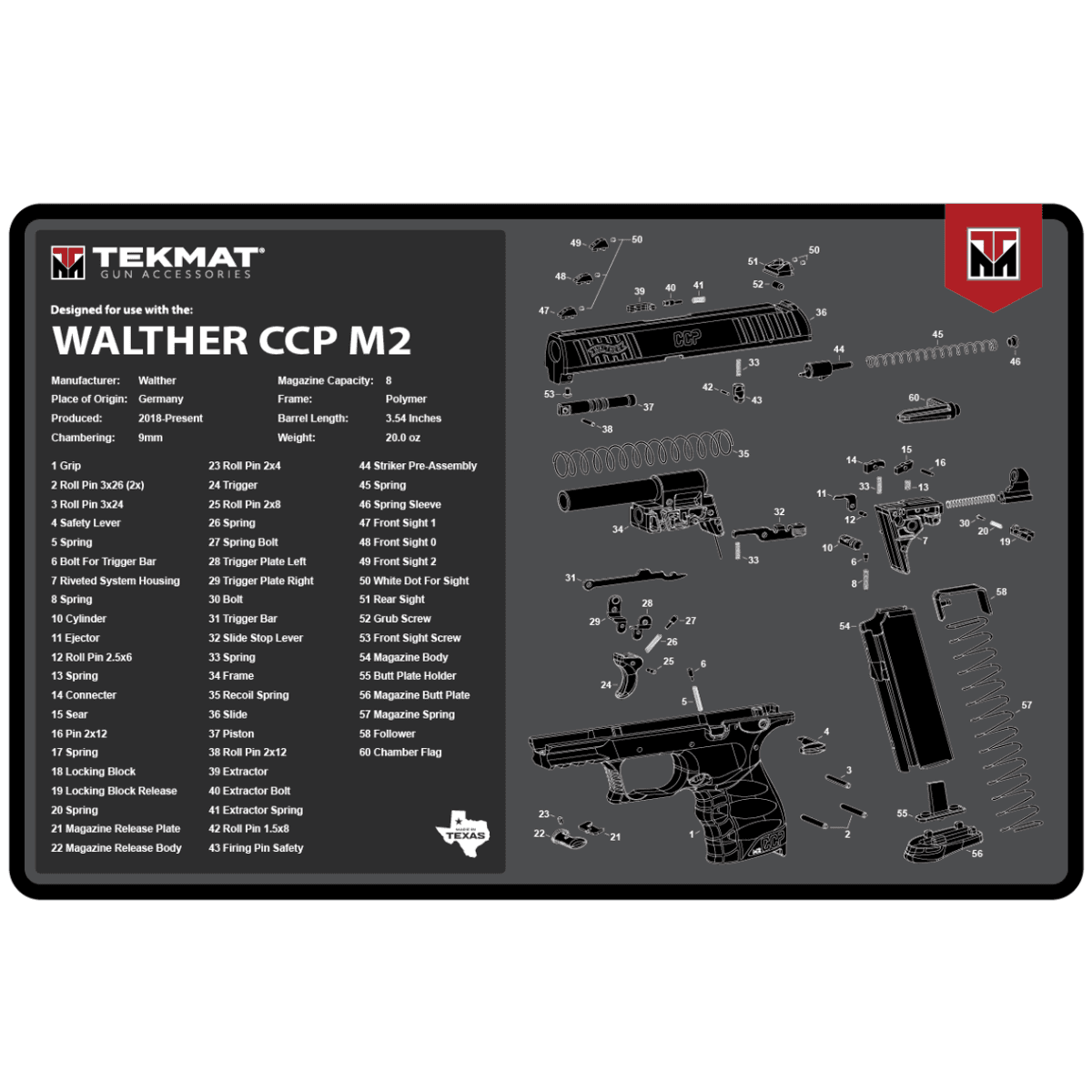 TekMat Walther CCP M2 Cleaning Mat, Black/White Rubber Oil/Water Resistant 11" x 17" - TEKR17WALCCPM2 TekMat Walther CCP M2 Cleaning Mat, Black/White Rubber Oil/Water Resistant 11" x 17" - TEKR17WALCCPM2