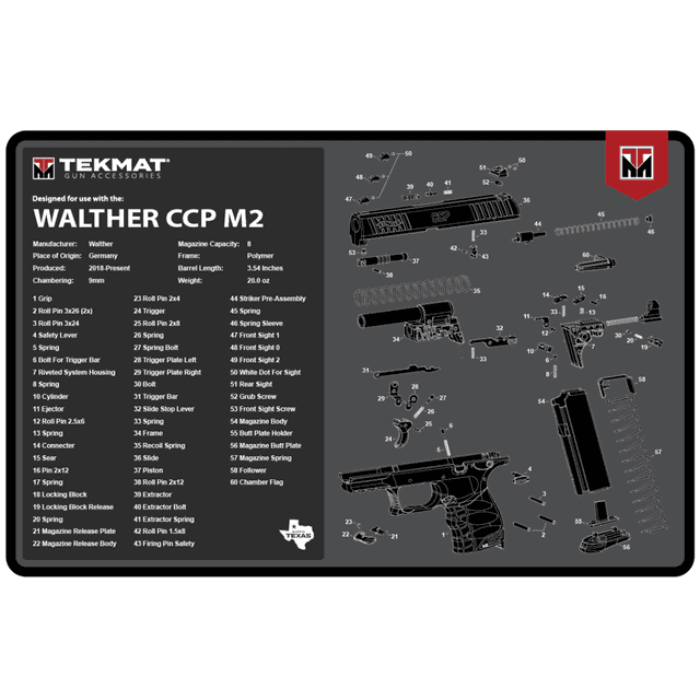 TekMat Walther CCP M2 Cleaning Mat, Black/White Rubber Oil/Water Resistant 11" x 17" - TEKR17WALCCPM2 TekMat Walther CCP M2 Cleaning Mat, Black/White Rubber Oil/Water Resistant 11" x 17" - TEKR17WALCCPM2
