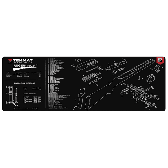 TekMat Ruger 10/22 Cleaning Mat, Black/White Rubber Oil/Water Resistant 12" x 36" - TEKR361022 TekMat Ruger 10/22 Cleaning Mat, Black/White Rubber Oil/Water Resistant 12" x 36" - TEKR361022
