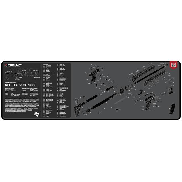 TekMat Kel-Tec SUB2000 Cleaning Mat, Black/White Rubber Oil/Water Resistant 12" x 36" - TEKR36KELSUB2 TekMat Kel-Tec SUB2000 Cleaning Mat, Black/White Rubber Oil/Water Resistant 12" x 36" - TEKR36KELSUB2