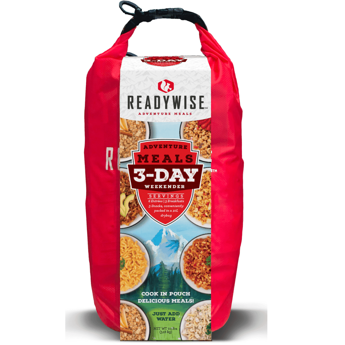 ReadyWise 3 Day Weekender Pack w/Dry Bag Outdoor Food Kit, Includes 6 Entrees 3 Breakfasts and 3 Snacks 12 Servings - RW05918 ReadyWise 3 Day Weekender Pack w/Dry Bag Outdoor Food Kit, Includes 6 Entrees 3 Breakfasts and 3 Snacks 12 Servings - RW05918