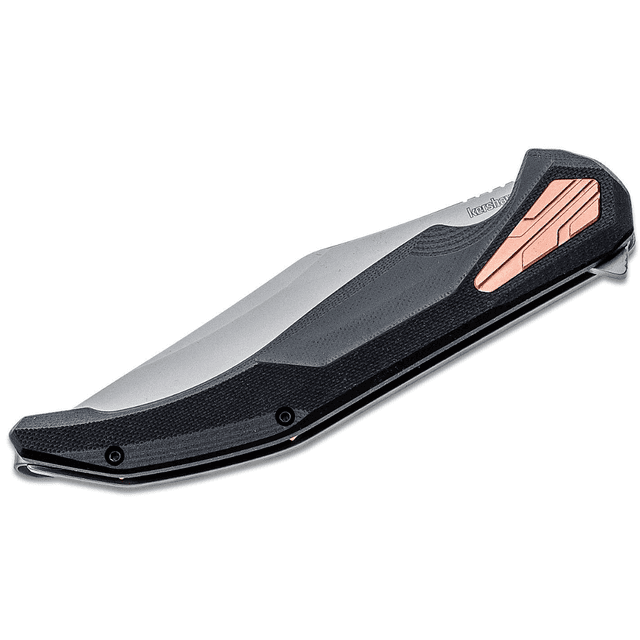 Kershaw Strata Knife, 4" Folding Cleaver Plain Stonewashed D2 Steel Blade Bead Blasted SS/Black G10 Handle w/Copper Insert - 2076 Kershaw Strata Knife, 4" Folding Cleaver Plain Stonewashed D2 Steel Blade Bead Blasted SS/Black G10 Handle w/Copper Insert - 2076