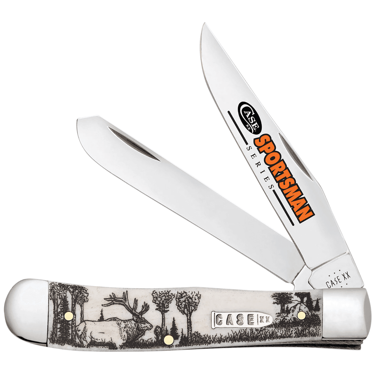 Case Sportsman Trapper Knife, 3.24" / 3.27" Folding Clip Point/Spey Plain Mirror Polished Tru-Sharp SS Blade/Elk Embellished Natural Bone Handle - 81222 Case Sportsman Trapper Knife, 3.24" / 3.27" Folding Clip Point/Spey Plain Mirror Polished Tru-Sharp SS Blade/Elk Embellished Natural Bone Handle - 81222