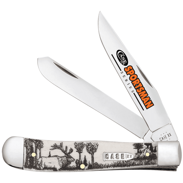 Case Sportsman Trapper Knife, 3.24" / 3.27" Folding Clip Point/Spey Plain Mirror Polished Tru-Sharp SS Blade/Elk Embellished Natural Bone Handle - 81222 Case Sportsman Trapper Knife, 3.24" / 3.27" Folding Clip Point/Spey Plain Mirror Polished Tru-Sharp SS Blade/Elk Embellished Natural Bone Handle - 81222