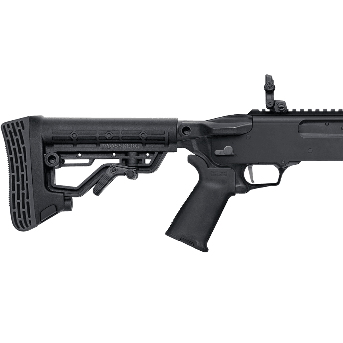 Mossberg 590R Shotgun, 18.50" Barrel 5-Pos Adj Stock w/Interchangeable Pad MOE Pistol Grip Compact Forend (Black) 6+1rd 12 Gauge - 50762 Mossberg 590R Shotgun, 18.50" Barrel 5-Pos Adj Stock w/Interchangeable Pad MOE Pistol Grip Compact Forend (Black) 6+1rd 12 Gauge - 50762