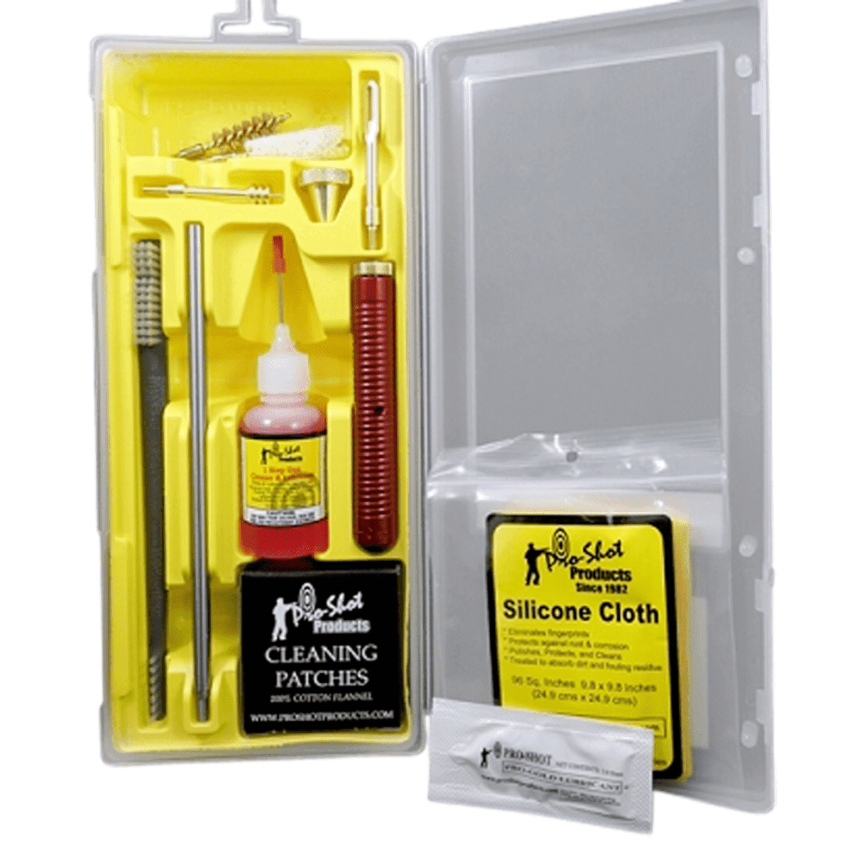 Pro-Shot Classic Box Kit, Yellow Plastic Case Patch Holder for .30 Cal. & Up .40/ 10mm Pistol - P4010KIT Pro-Shot Classic Box Kit, Yellow Plastic Case Patch Holder for .30 Cal. & Up .40/ 10mm Pistol - P4010KIT