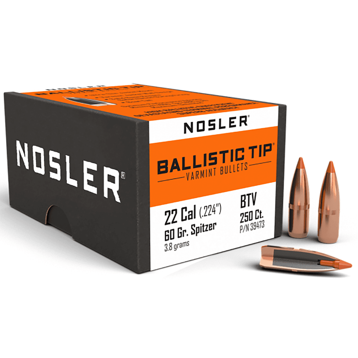 Nosler Ballistic Tip Bullets, 60gr Ballistic Tip Varmint Small Game/Varmint 250/Box 22 Cal - 39473 Nosler Ballistic Tip Bullets, 60gr Ballistic Tip Varmint Small Game/Varmint 250/Box 22 Cal - 39473