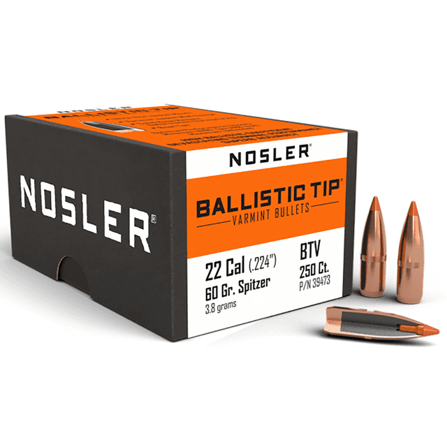 Nosler Ballistic Tip Bullets, 60gr Ballistic Tip Varmint Small Game/Varmint 250/Box 22 Cal - 39473 Nosler Ballistic Tip Bullets, 60gr Ballistic Tip Varmint Small Game/Varmint 250/Box 22 Cal - 39473