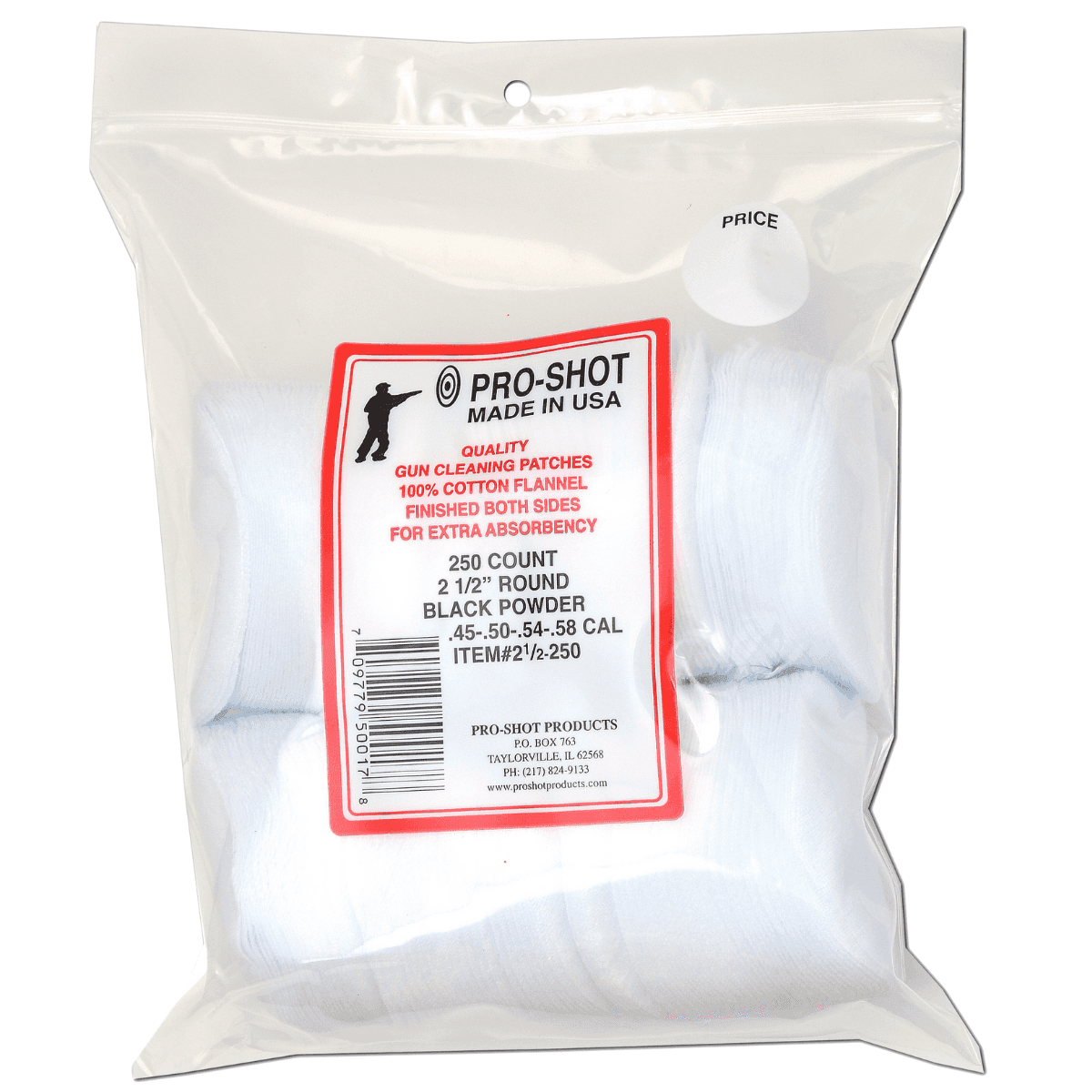 Pro-Shot Cleaning Patches, 2.50" Round Cotton Flannel 250 Pack .45 - .58 Cal - 212250 Pro-Shot Cleaning Patches, 2.50" Round Cotton Flannel 250 Pack .45 - .58 Cal - 212250