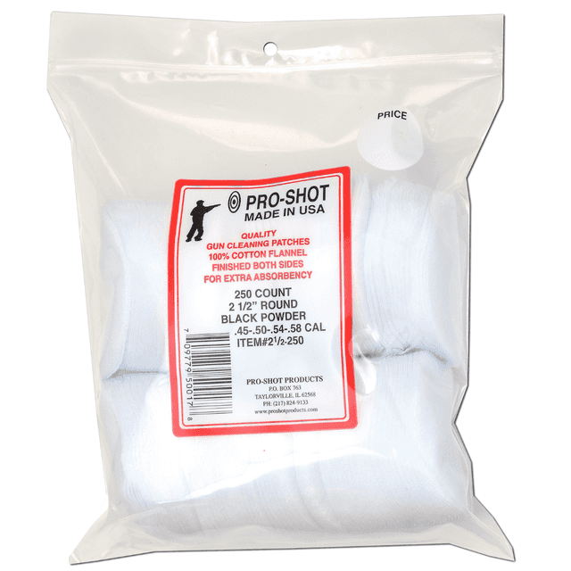 Pro-Shot Cleaning Patches, 2.50" Round Cotton Flannel 250 Pack .45 - .58 Cal - 212250 Pro-Shot Cleaning Patches, 2.50" Round Cotton Flannel 250 Pack .45 - .58 Cal - 212250