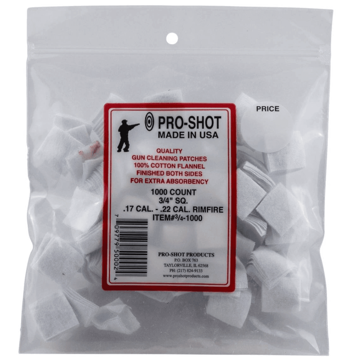 Pro-Shot Cleaning Patches, 0.75" Square Cotton Flannel 1000 Pack .17/ .22 Cal - 341000 Pro-Shot Cleaning Patches, 0.75" Square Cotton Flannel 1000 Pack .17/ .22 Cal - 341000