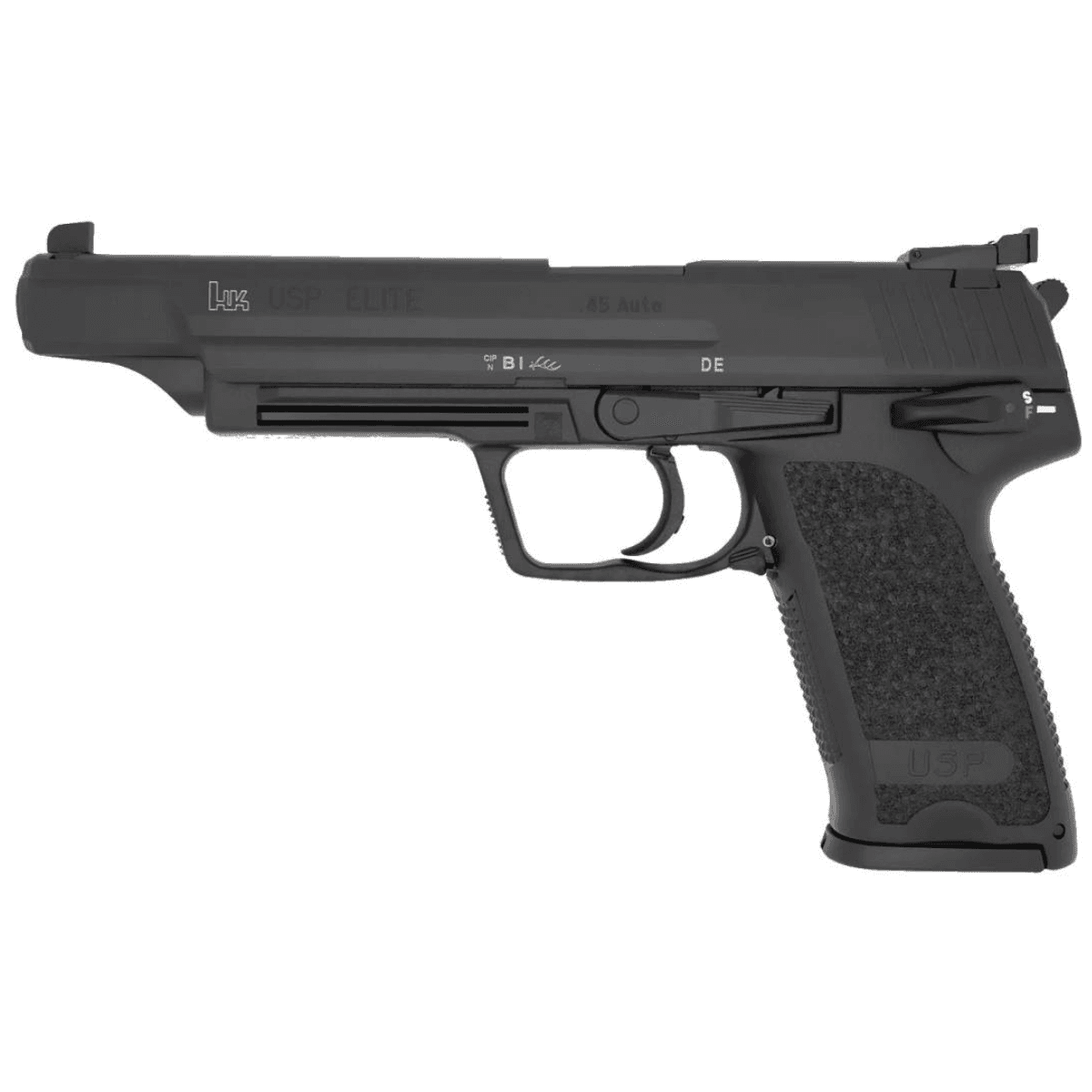 HK USP V1 Elite Pistol, 6.02" Stainless Stainless Steel Barrel Black Long/Serrated Steel Slide Black Polymer Frame Black Polymer Grip 10+1rd 45 ACP - 81000368 HK USP V1 Elite Pistol, 6.02" Stainless Stainless Steel Barrel Black Long/Serrated Steel Slide Black Polymer Frame Black Polymer Grip 10+1rd 45 ACP - 81000368