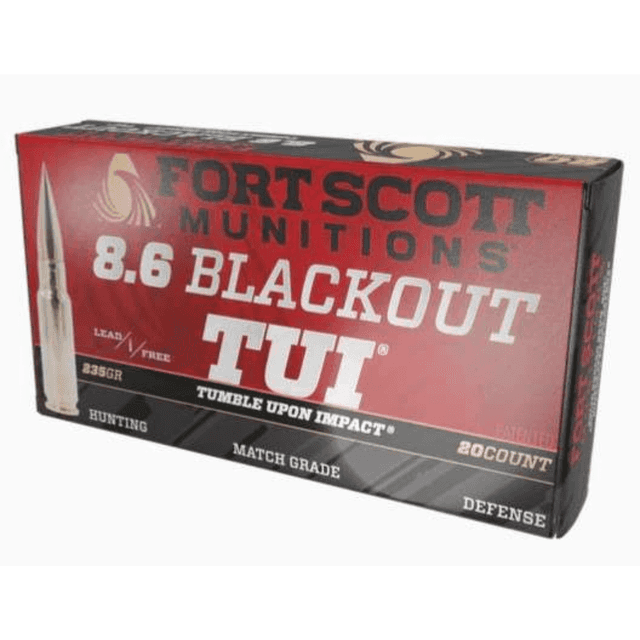 Fort Scott Munitions Tumble Upon Impact (TUI) Rifle Ammo, 135gr 20 Per Box/10 Case 8.6 Blackout - 86BLK235SCV1 Fort Scott Munitions Tumble Upon Impact (TUI) Rifle Ammo, 135gr 20 Per Box/10 Case 8.6 Blackout - 86BLK235SCV1