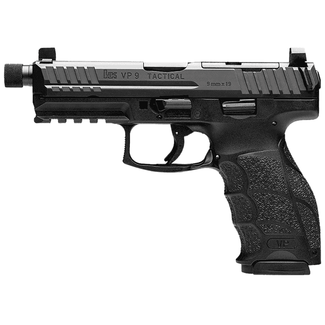 HK VP9 Tactical Pistol, 4.70" Black Threaded Barrel Black Cerakote Optic Ready/Serrated Steel Slide Black Polymer Frame w/Picatinny Rail Black Interchangeable Backstrap Grip 17+1rd 9mm Luger - 81001155 HK VP9 Tactical Pistol, 4.70" Black Threaded Barrel Black Cerakote Optic Ready/Serrated Steel Slide Black Polymer Frame w/Picatinny Rail Black Interchangeable Backstrap Grip 17+1rd 9mm Luger - 81001155