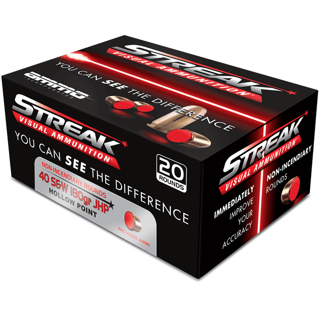 Ammo Inc 40180JHPSTRKRED Streak Visual (RED) 40S&W 180gr Jacketed Hollow Point 20 Per Box Ammo Inc 40180JHPSTRKRED Streak Visual (RED) 40S&W 180gr Jacketed Hollow Point 20 Per Box
