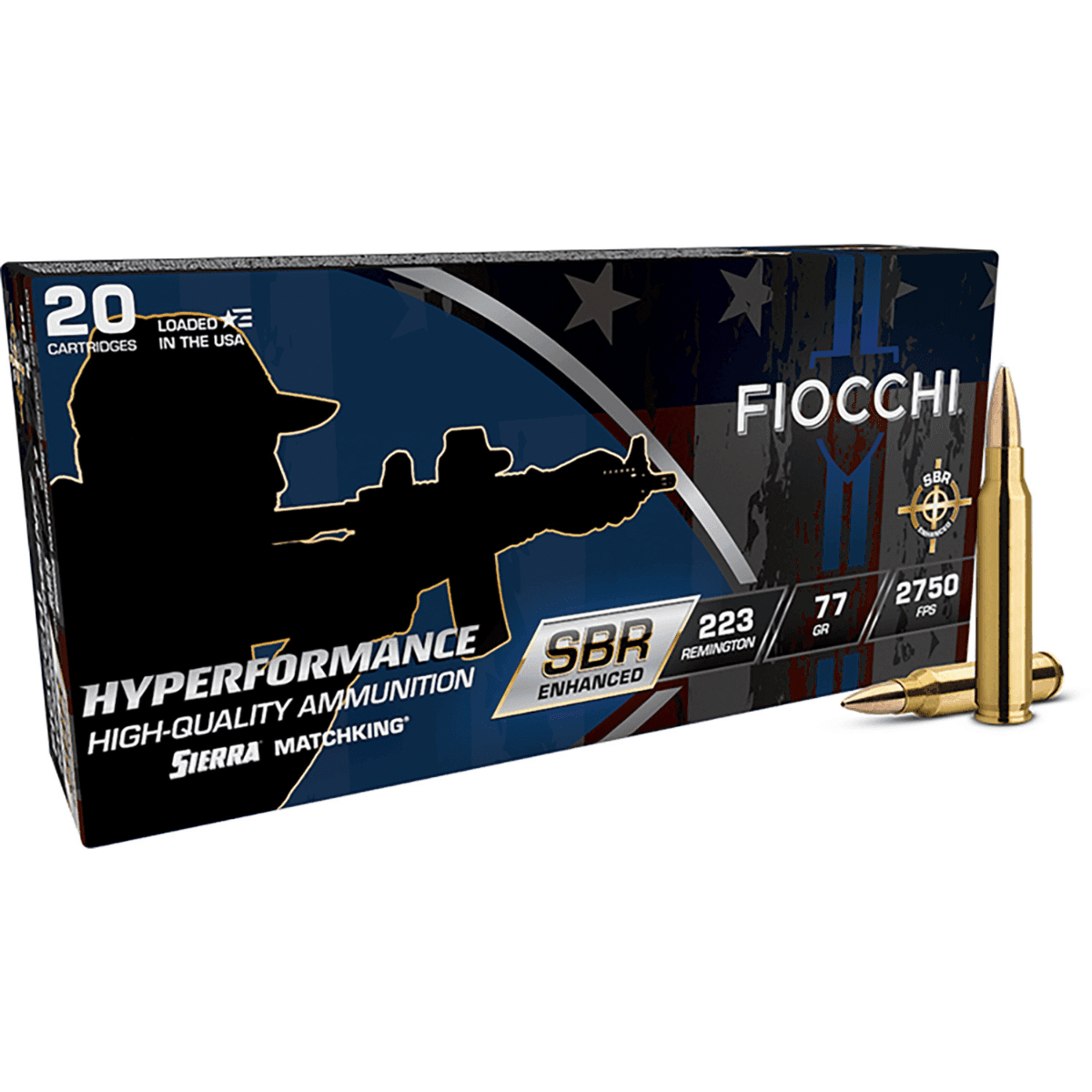 Fiocchi Hyperformance Rifle Ammo, 77gr Hollow Point Boat Tail 20 Per Box/10 Case 223 Rem - 223SBRD Fiocchi Hyperformance Rifle Ammo, 77gr Hollow Point Boat Tail 20 Per Box/10 Case 223 Rem - 223SBRD