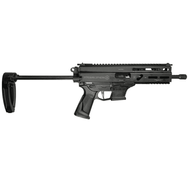 Grand Power Stribog SP9A3G Pistol, 8" Black Threaded Barrel M-LOK Handguard Black Aluminum Picatinny Rail Receiver Black Polymer PDW Tailhook Brace Black Polymer Grip Thread Protector 30+1rd 9mm Luger - 810091152867 Grand Power Stribog SP9A3G Pistol, 8" Black Threaded Barrel M-LOK Handguard Black Aluminum Picatinny Rail Receiver Black Polymer PDW Tailhook Brace Black Polymer Grip Thread Protector 30+1rd 9mm Luger - 810091152867