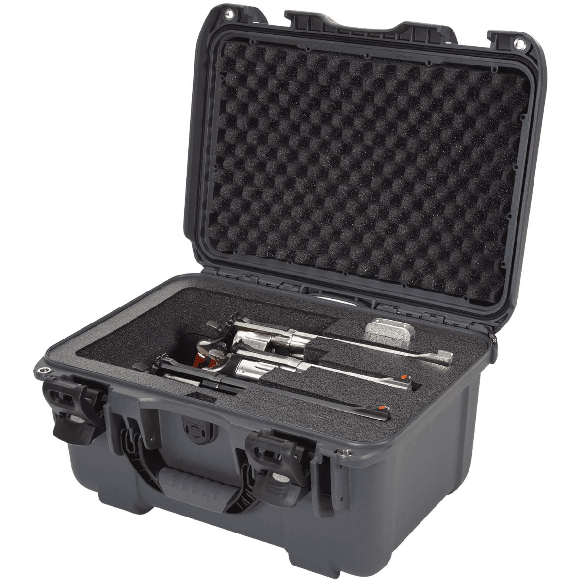 Nanuk 918 3 Up Revolver Case, Graphite Polymer w/ Foam Padding & Latches 14.90" L x 9.80" W x 8.60" H Interior Dimensions - 918REV07 Nanuk 918 3 Up Revolver Case, Graphite Polymer w/ Foam Padding & Latches 14.90" L x 9.80" W x 8.60" H Interior Dimensions - 918REV07