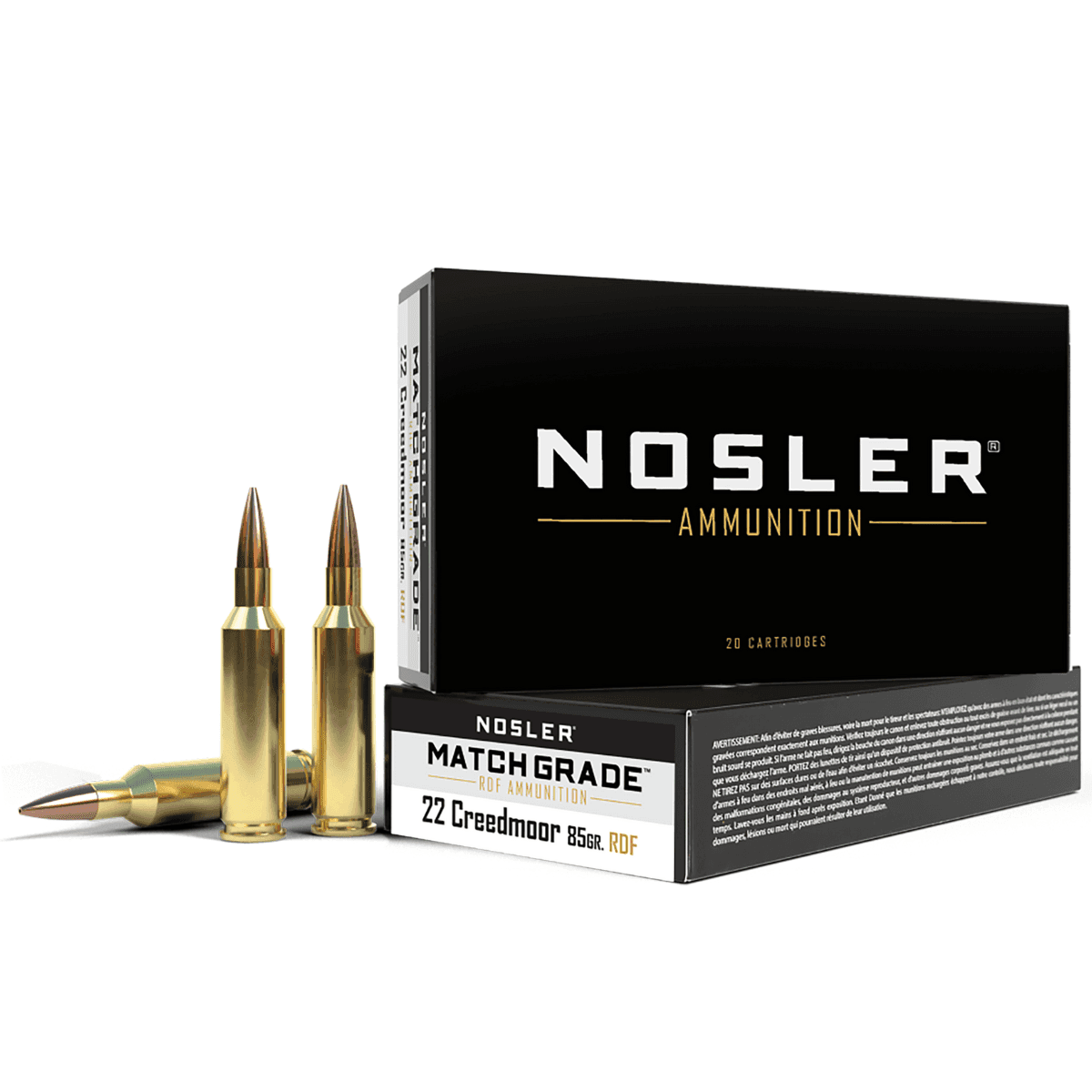Nosler Match Grade Rifle Ammo, 85gr RDF Hollow Point Boat Tail 20 Per Box/10 Case 22 Creedmoor - 51297 Nosler Match Grade Rifle Ammo, 85gr RDF Hollow Point Boat Tail 20 Per Box/10 Case 22 Creedmoor - 51297