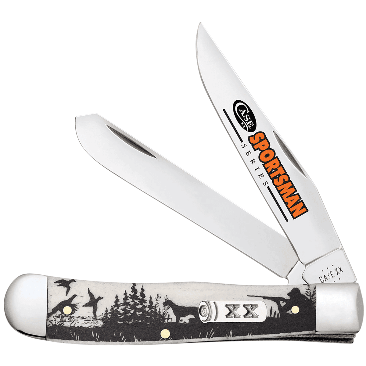 Case Trapper Sportsman Knife, 3.24" / 3.27" L Folding Clip Point/Spey Plain Mirror Polished Tru-Sharp SS Blade/Bird Dog Hunter Embellished Natural Bone Handle - 81224 Case Trapper Sportsman Knife, 3.24" / 3.27" L Folding Clip Point/Spey Plain Mirror Polished Tru-Sharp SS Blade/Bird Dog Hunter Embellished Natural Bone Handle - 81224