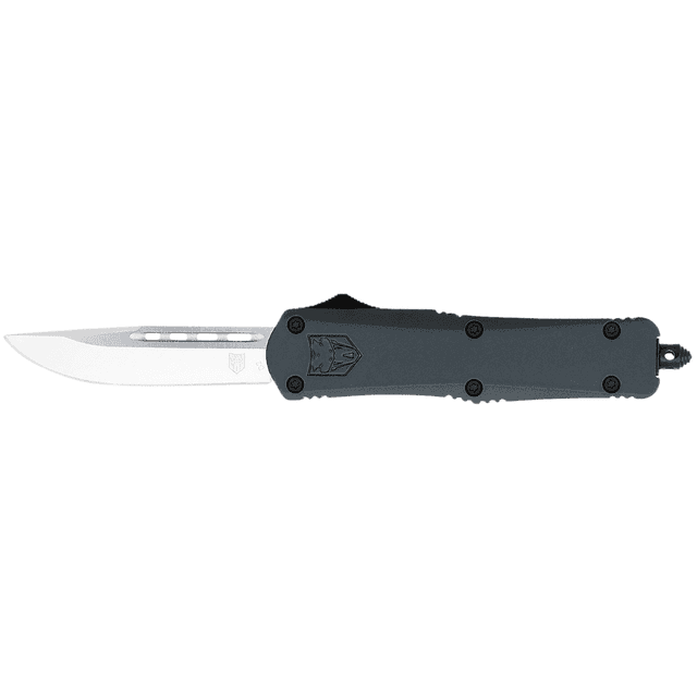 CobraTec Knives FS-3 Knife, Medium 3" OTF Drop Point Plain D2 Steel Blade 4.50" Gray Aluminum Alloy Handle - MGYFS3DNS CobraTec Knives FS-3 Knife, Medium 3" OTF Drop Point Plain D2 Steel Blade 4.50" Gray Aluminum Alloy Handle - MGYFS3DNS