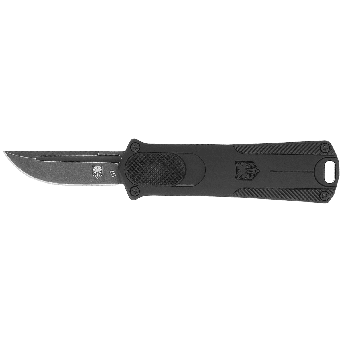 CobraTec Knives *CA Compliant 952 Knife, 1.75" OTF Drop Point Plain Stonewashed D2 Steel Blade 3" Black Anodized Aluminum Handle - CALI952BLKDNS CobraTec Knives *CA Compliant 952 Knife, 1.75" OTF Drop Point Plain Stonewashed D2 Steel Blade 3" Black Anodized Aluminum Handle - CALI952BLKDNS