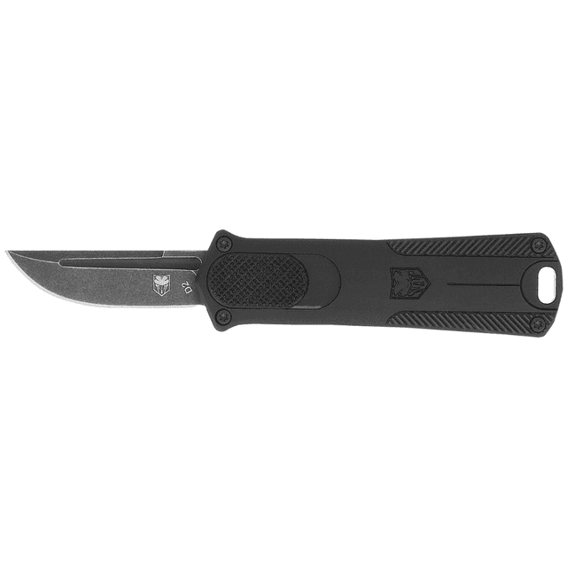 CobraTec Knives *CA Compliant 952 Knife, 1.75" OTF Drop Point Plain Stonewashed D2 Steel Blade 3" Black Anodized Aluminum Handle - CALI952BLKDNS CobraTec Knives *CA Compliant 952 Knife, 1.75" OTF Drop Point Plain Stonewashed D2 Steel Blade 3" Black Anodized Aluminum Handle - CALI952BLKDNS