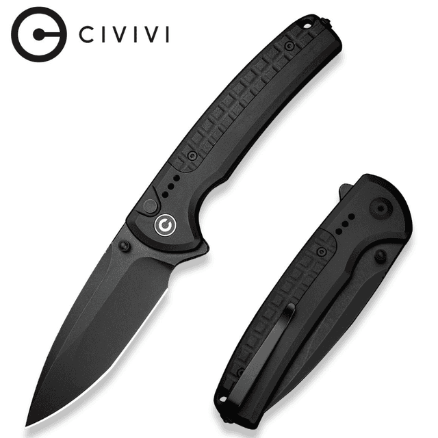 Civivi Knives Sentinel Strike II Knife, 3.70" Folding Plain Black Stonewashed Nitro-V Steel Blade Black Textured FRN Handle - C22025D-1 Civivi Knives Sentinel Strike II Knife, 3.70" Folding Plain Black Stonewashed Nitro-V Steel Blade Black Textured FRN Handle - C22025D-1