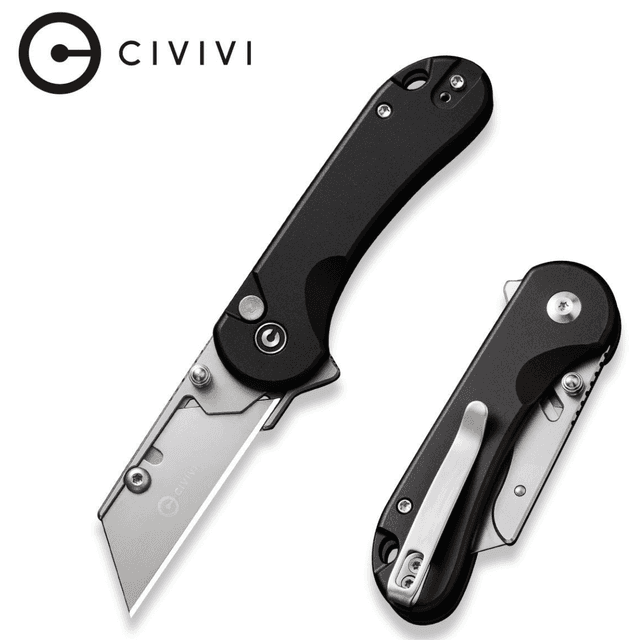 Civivi Knives Elementum Utility Knife, All Purpose Utility Plain 6Cr13 Stainless Steel Blade Gray Aluminum Handle 3 Blades & Pouch - C23039B-4 Civivi Knives Elementum Utility Knife, All Purpose Utility Plain 6Cr13 Stainless Steel Blade Gray Aluminum Handle 3 Blades & Pouch - C23039B-4