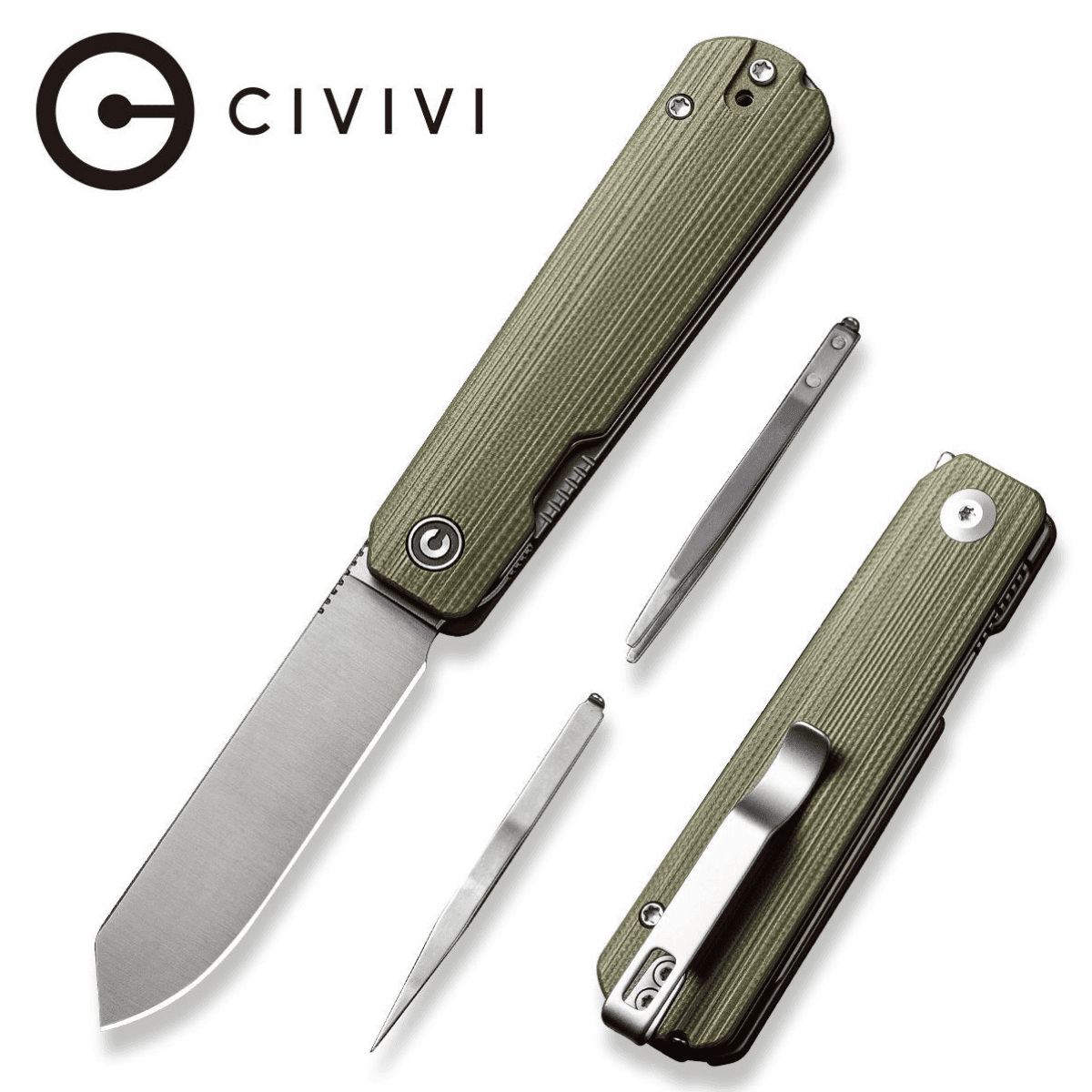 Civivi Knives Sendy Knife, 2.83" Folding Spey Point Plain Satin Nitro-V Steel Blade Green Textured G10 Handle - C21004B-1 Civivi Knives Sendy Knife, 2.83" Folding Spey Point Plain Satin Nitro-V Steel Blade Green Textured G10 Handle - C21004B-1
