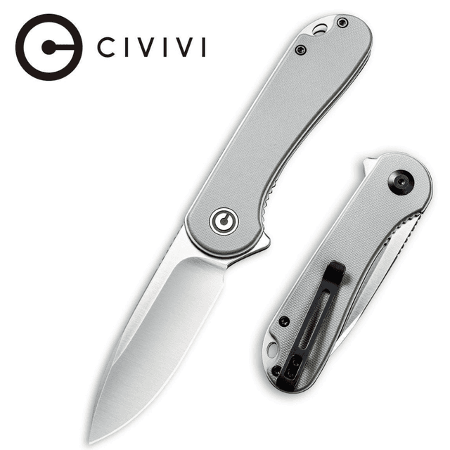 Civivi Knives Elementum Knife, 2.96" Folding Tanto Plain Black Stonewashed D2 Steel Blade 4.03" Gray Textured Micarta Handle - C907B Civivi Knives Elementum Knife, 2.96" Folding Tanto Plain Black Stonewashed D2 Steel Blade 4.03" Gray Textured Micarta Handle - C907B