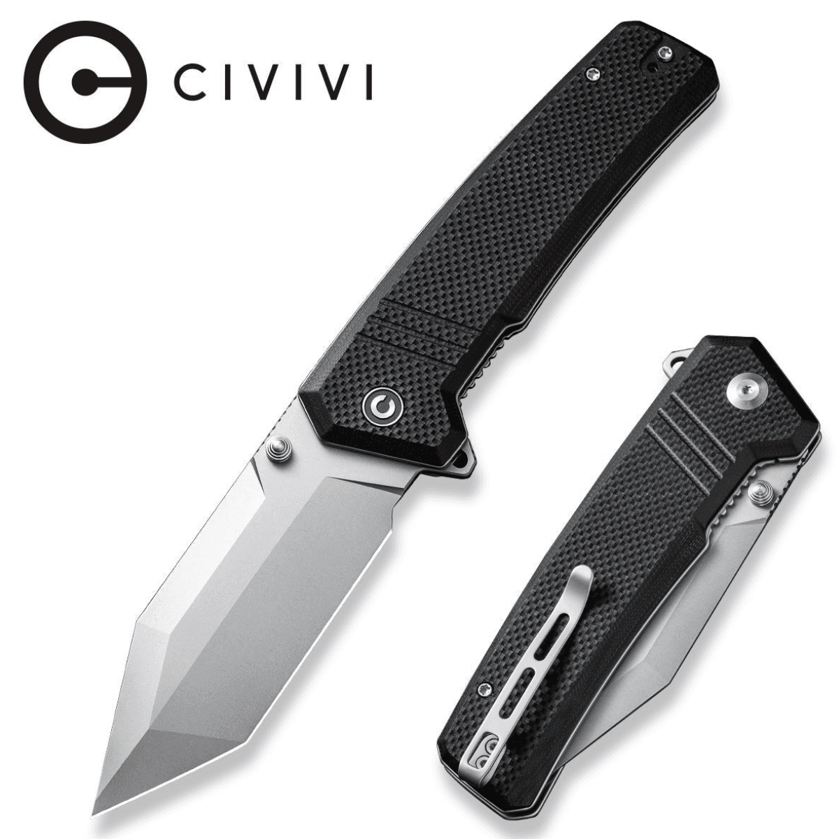 Civivi Knives Bhaltair Knife, 3.98" Folding Tanto Plain Stonewashed 14C28N Steel Blade Black Textured G10 Handle - C23024-1 Civivi Knives Bhaltair Knife, 3.98" Folding Tanto Plain Stonewashed 14C28N Steel Blade Black Textured G10 Handle - C23024-1