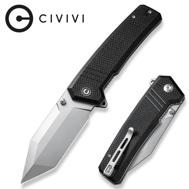 Civivi Knives Bhaltair Knife, 3.98" Folding Tanto Plain Stonewashed 14C28N Steel Blade Black Textured G10 Handle - C23024-1 Civivi Knives Bhaltair Knife, 3.98" Folding Tanto Plain Stonewashed 14C28N Steel Blade Black Textured G10 Handle - C23024-1